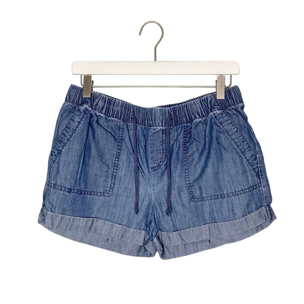 Gap Outlet Blue Chambray Cuffed Pull On Shorts Drawstring Waist Small